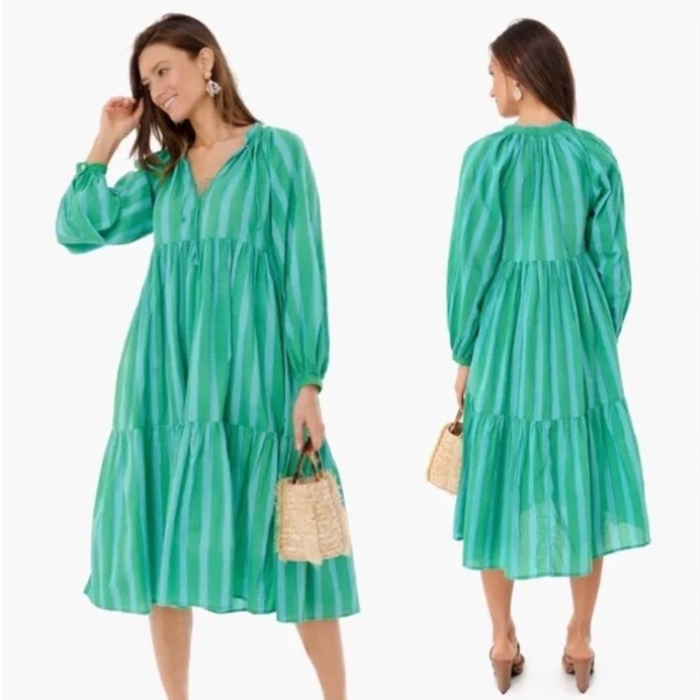 Matta / Jaya Riviera Dress Green Stripes Sundress Sun Dress